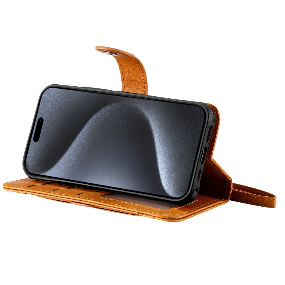Magnet Leather Wallet iPhone 15 Pro, Cognac