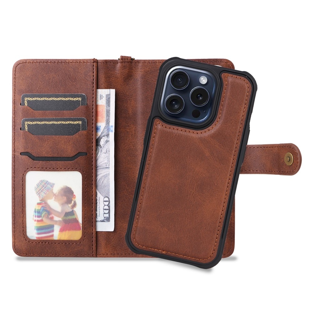 Magnet Leather Wallet iPhone 15 Pro, marron