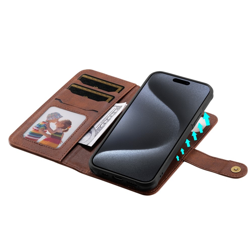 Magnet Leather Wallet iPhone 15 Pro, marron