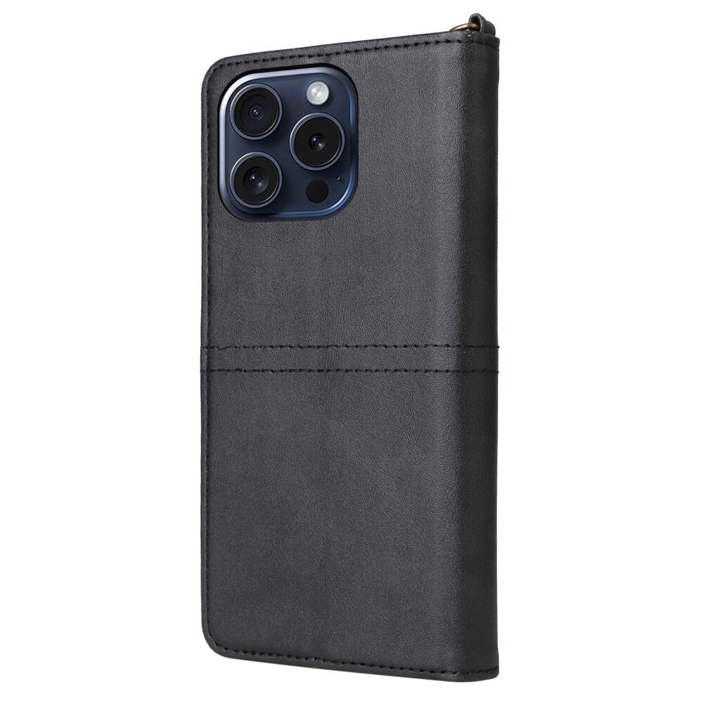 Magnet Leather Wallet iPhone 15 Pro, noir