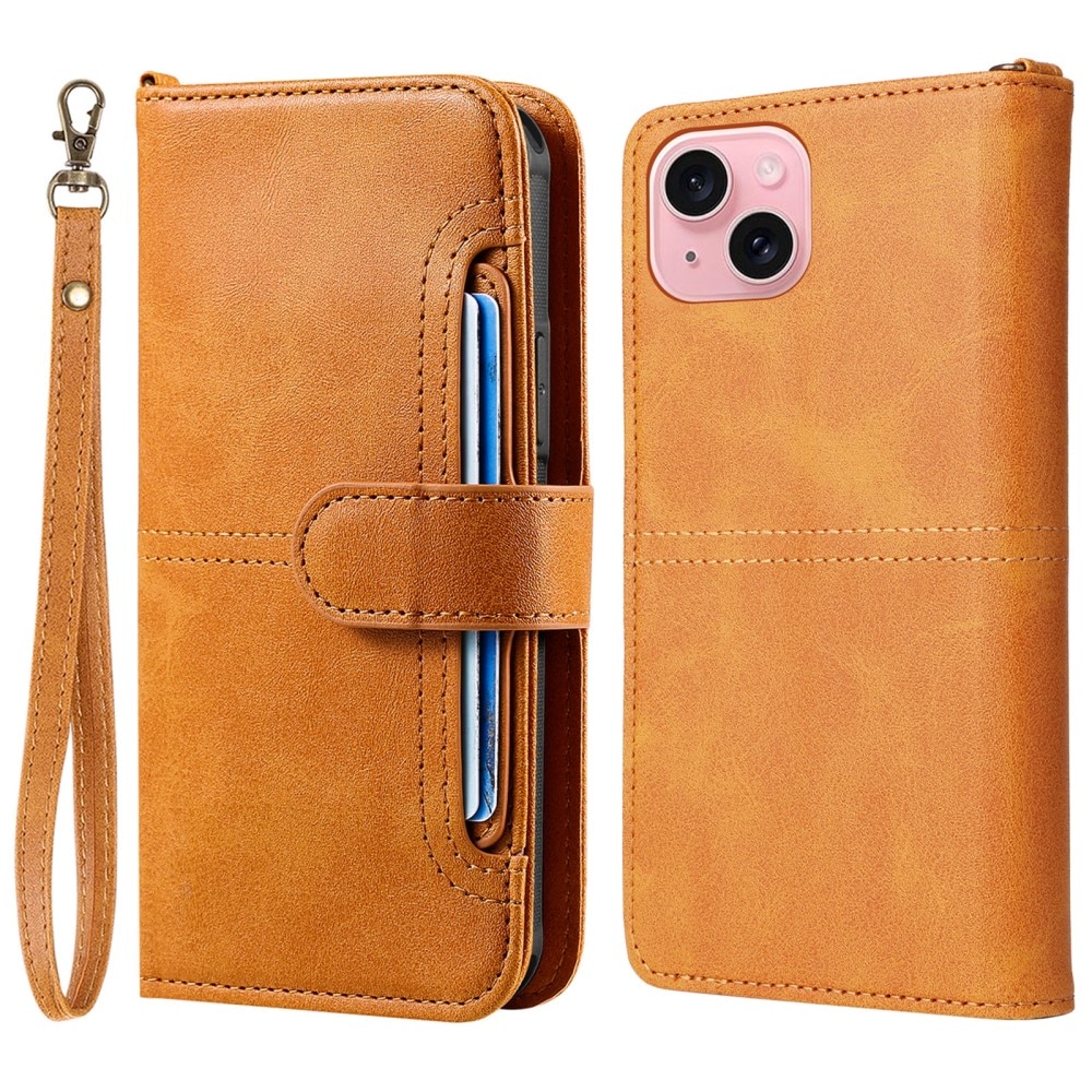 Magnet Leather Wallet iPhone 15, Cognac