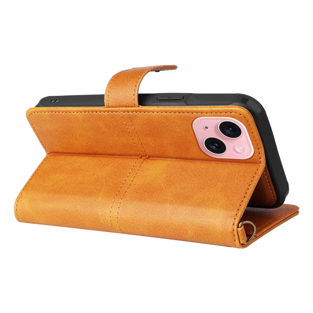 Magnet Leather Wallet iPhone 15, Cognac