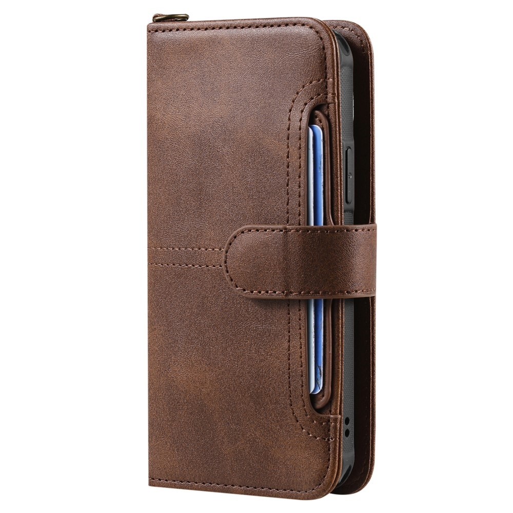 Magnet Leather Wallet iPhone 15, marron