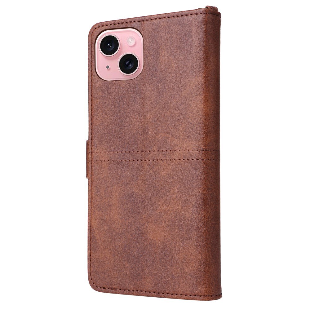 Magnet Leather Wallet iPhone 15, marron