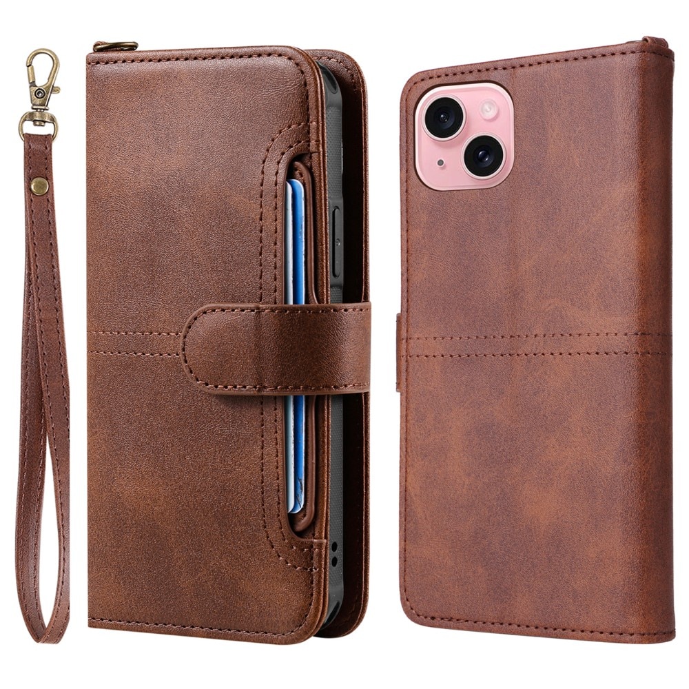 Magnet Leather Wallet iPhone 15, marron