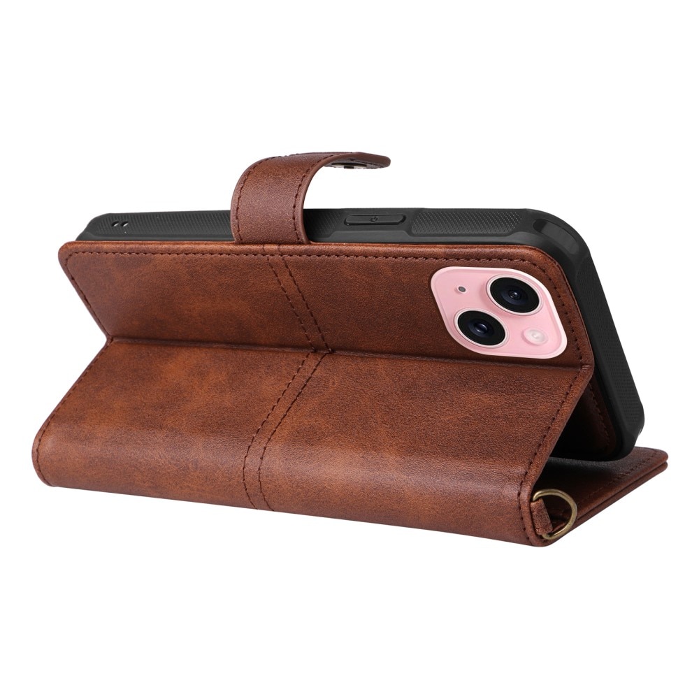 Magnet Leather Wallet iPhone 15, marron