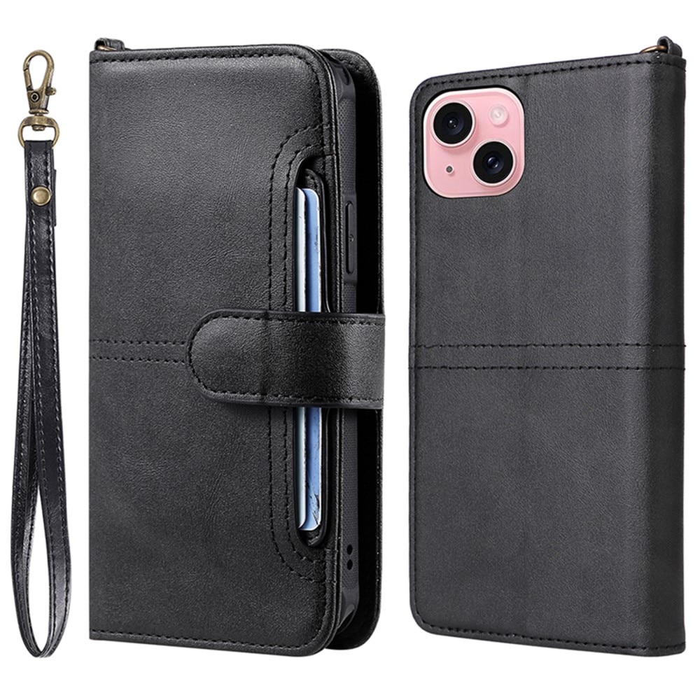 Magnet Leather Wallet iPhone 15, noir