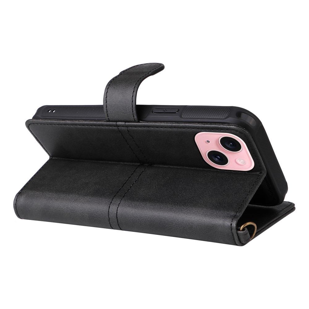 Magnet Leather Wallet iPhone 15, noir