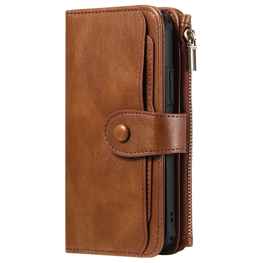 Magnet Leather Multi Wallet iPhone 15, marron