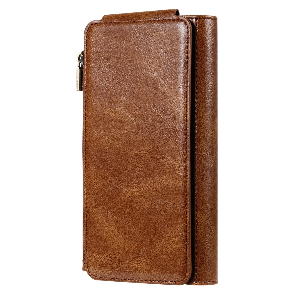 Magnet Leather Multi Wallet iPhone 15, marron