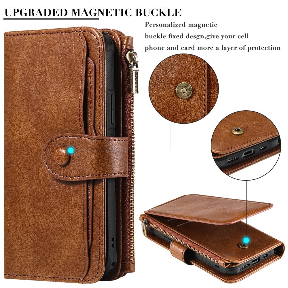 Magnet Leather Multi Wallet iPhone 15, marron