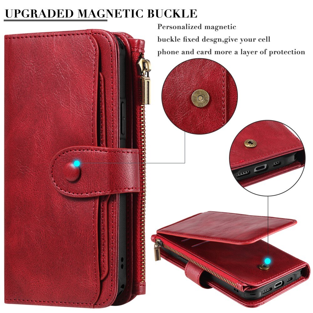 Magnet Leather Multi Wallet iPhone 15, rouge