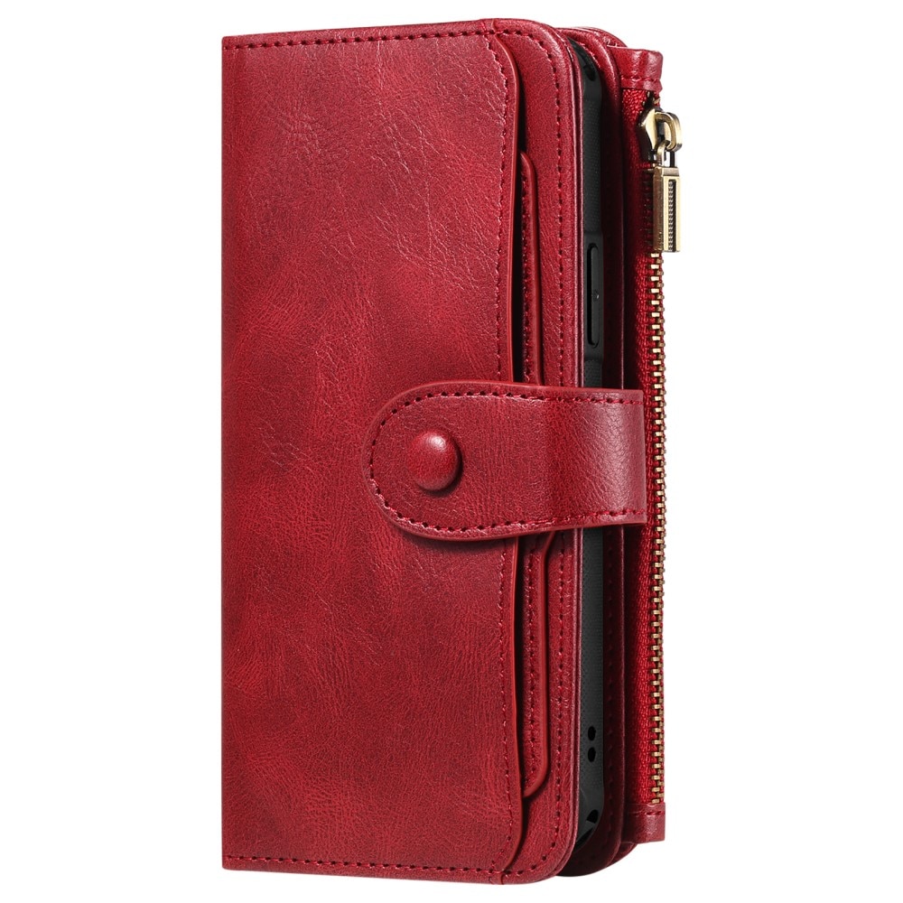 Magnet Leather Multi Wallet iPhone 15, rouge
