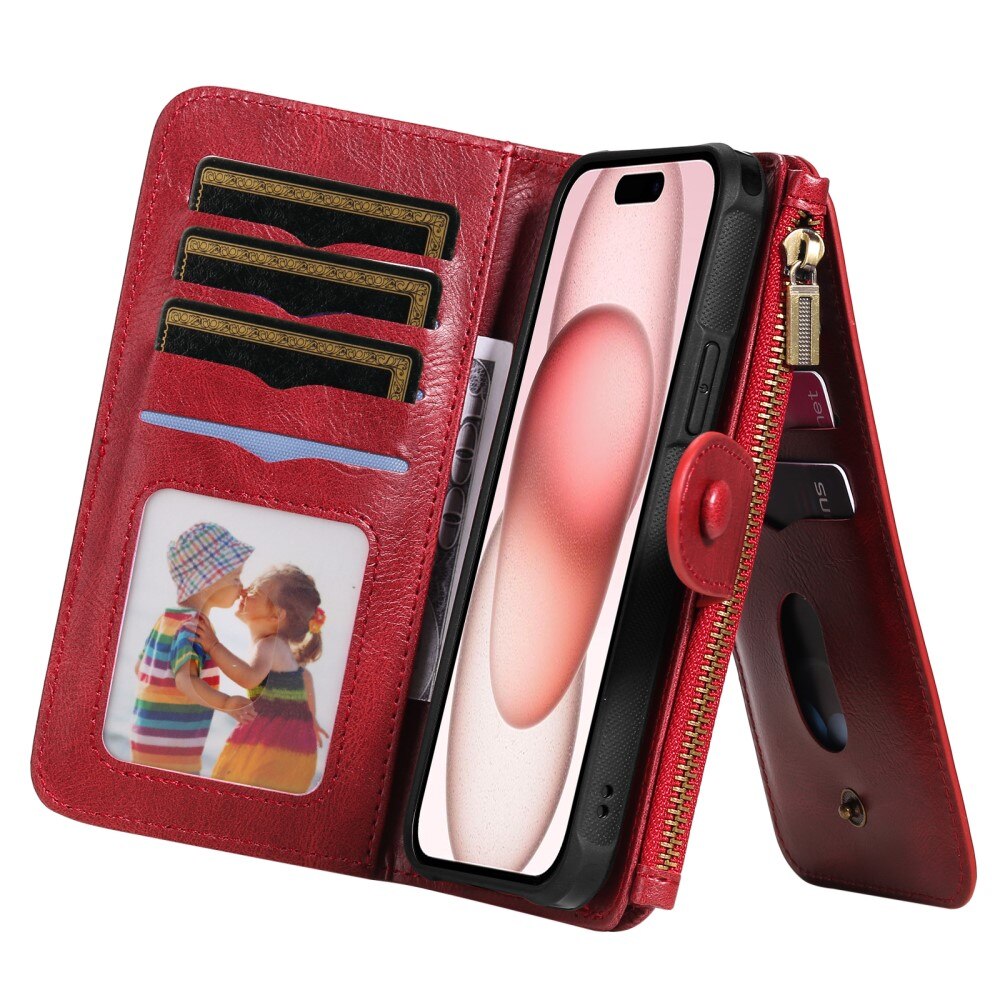 Magnet Leather Multi Wallet iPhone 15, rouge