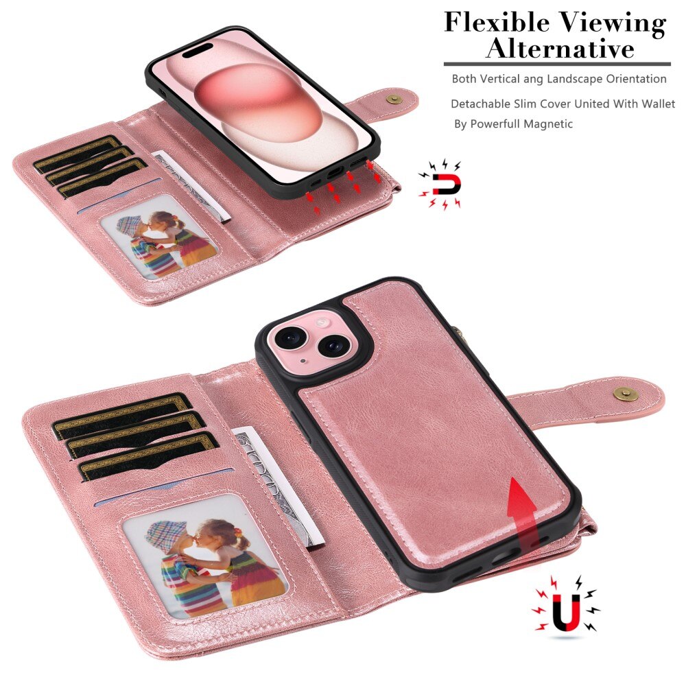 Magnet Leather Multi Wallet iPhone 15, rose