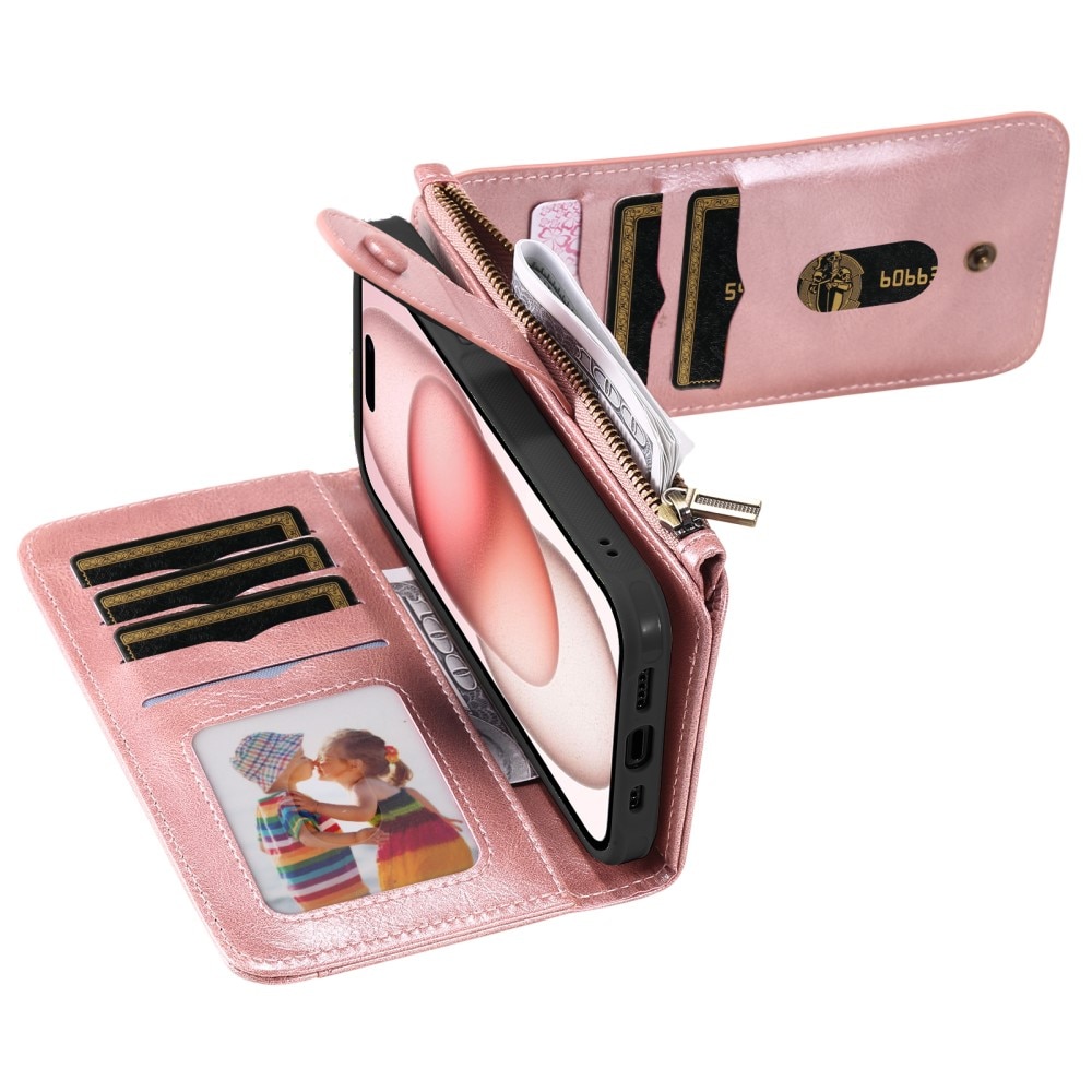 Magnet Leather Multi Wallet iPhone 15, rose