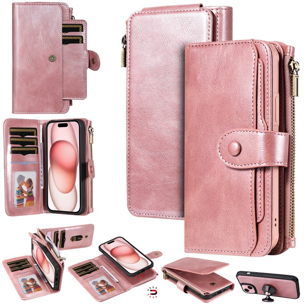 Magnet Leather Multi Wallet iPhone 15, rose