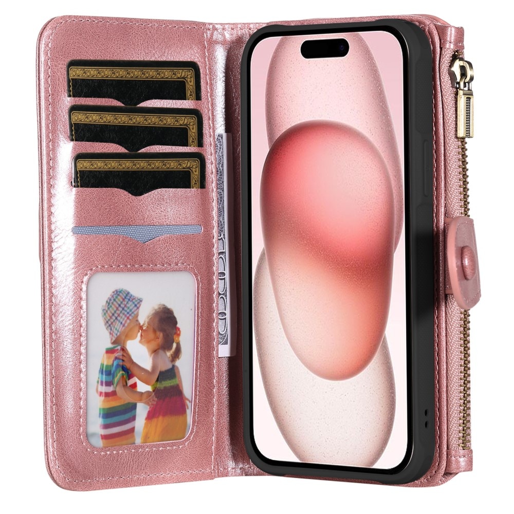 Magnet Leather Multi Wallet iPhone 15, rose