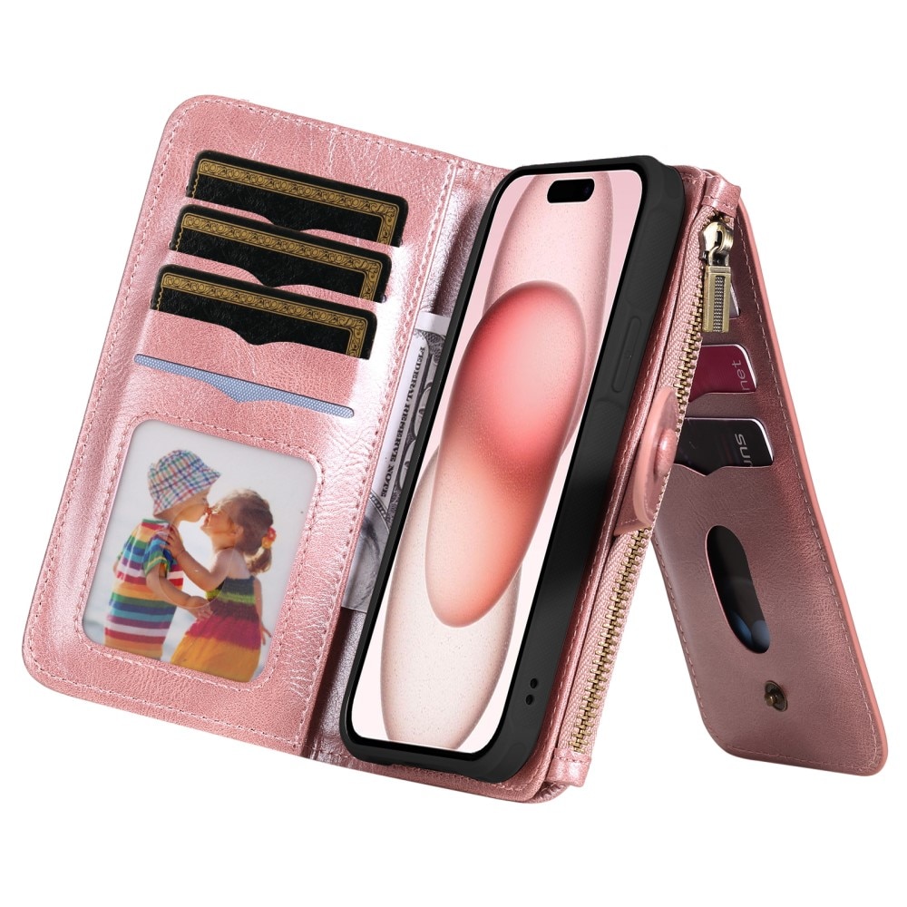 Magnet Leather Multi Wallet iPhone 15, rose