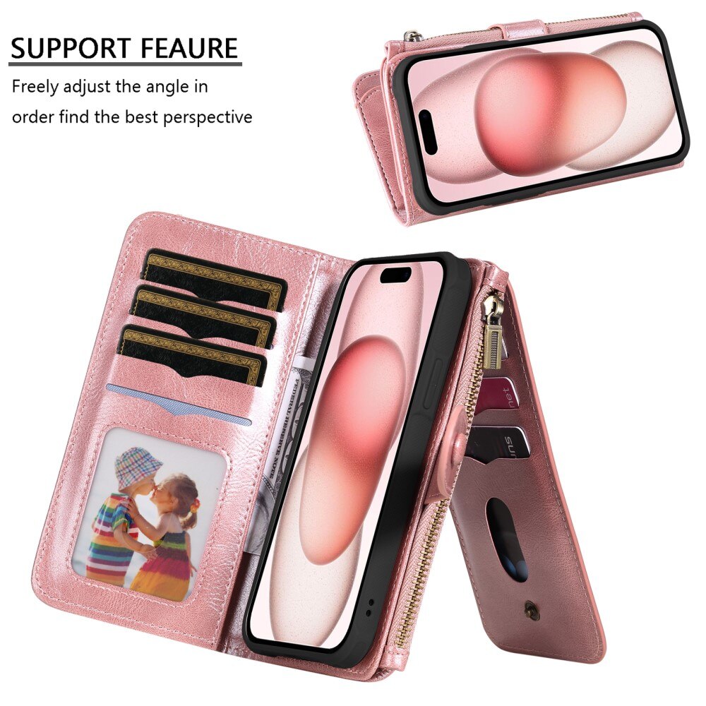 Magnet Leather Multi Wallet iPhone 15, rose