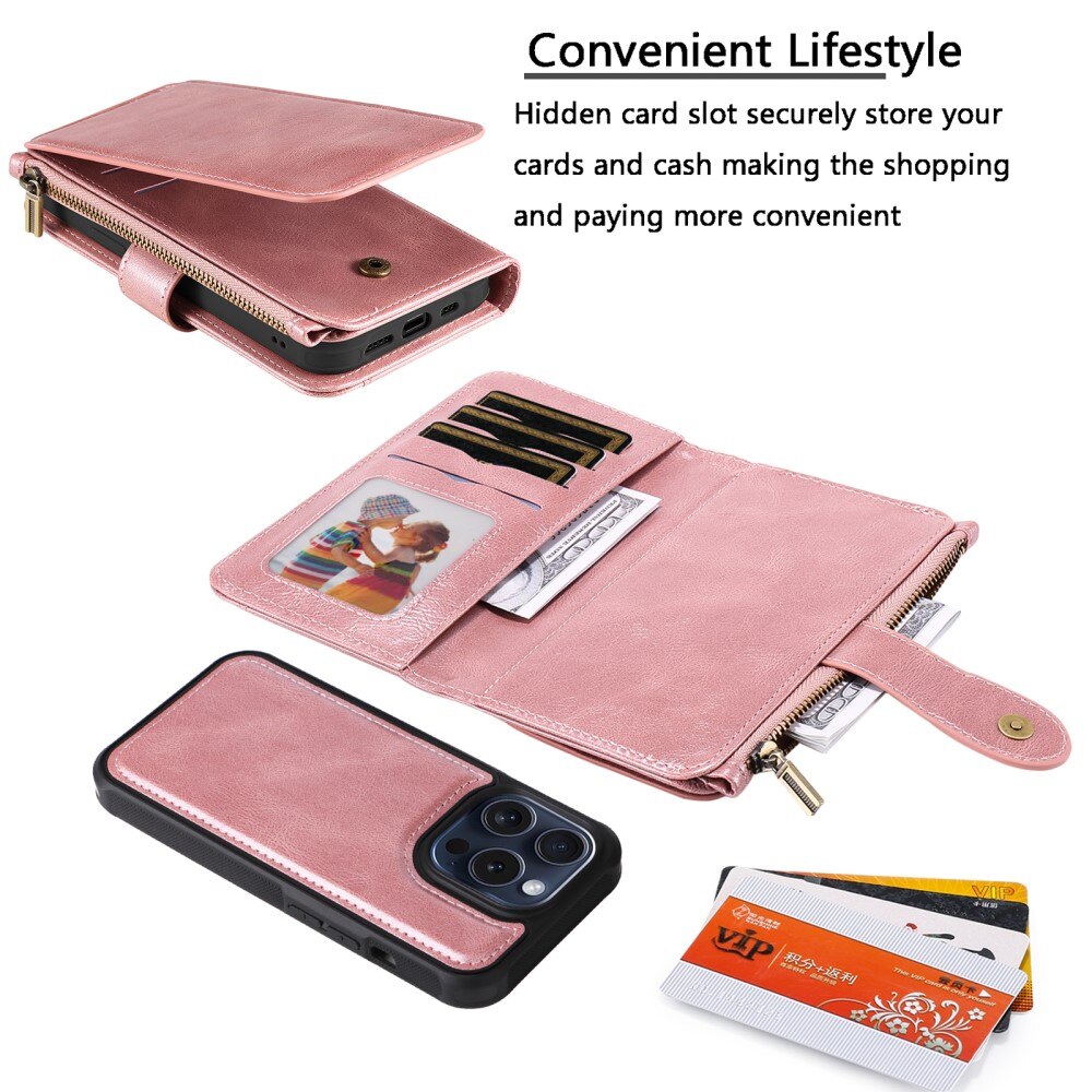 Magnet Leather Multi Wallet iPhone 15 Pro, rose