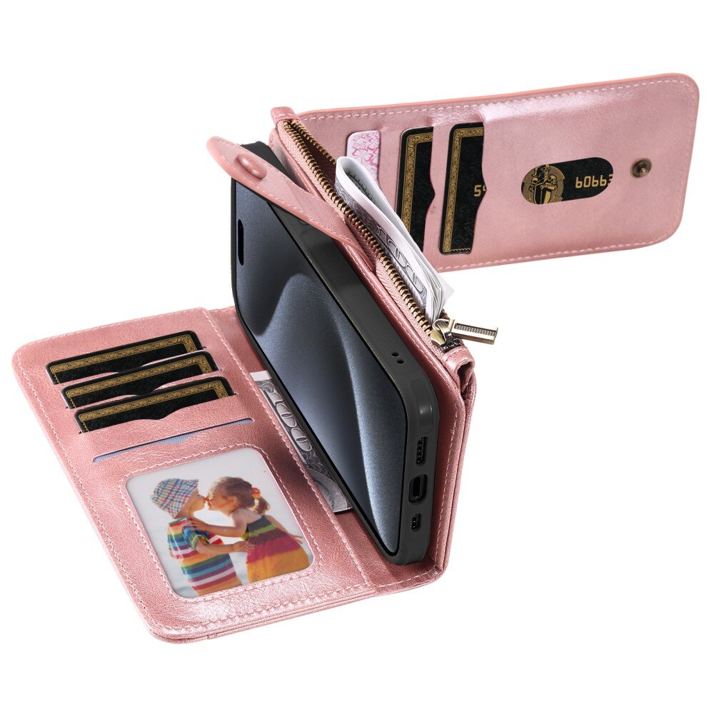 Magnet Leather Multi Wallet iPhone 15 Pro, rose