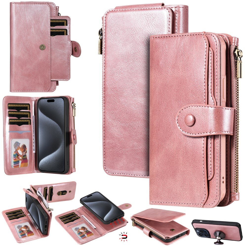 Magnet Leather Multi Wallet iPhone 15 Pro, rose