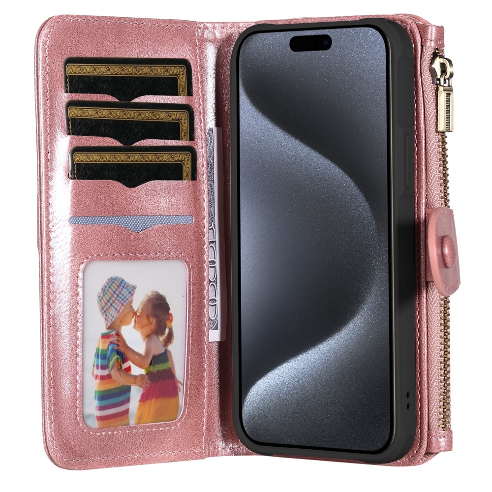Magnet Leather Multi Wallet iPhone 15 Pro, rose