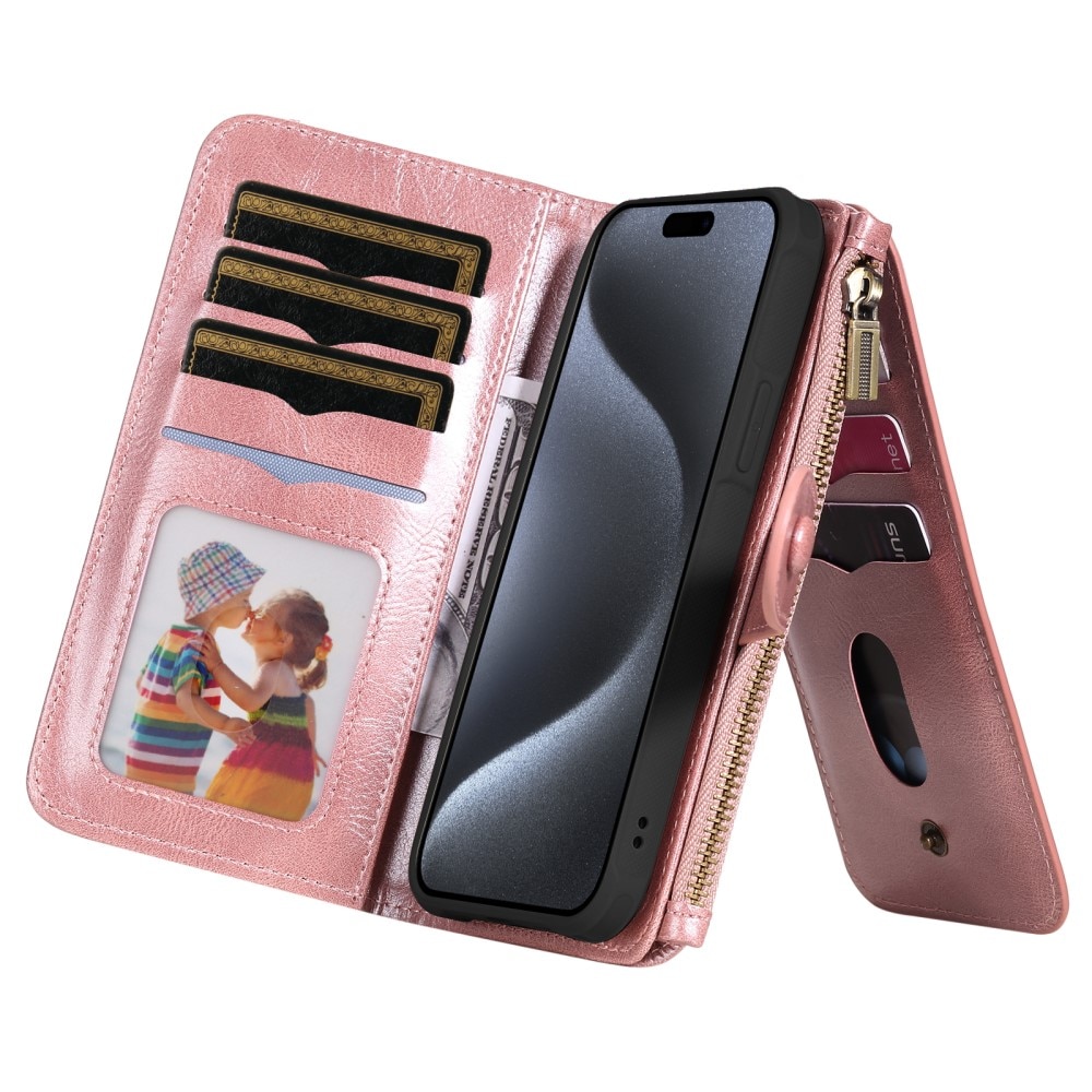 Magnet Leather Multi Wallet iPhone 15 Pro, rose
