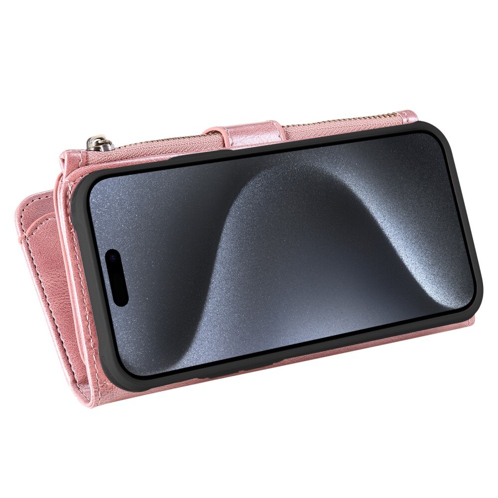 Magnet Leather Multi Wallet iPhone 15 Pro, rose