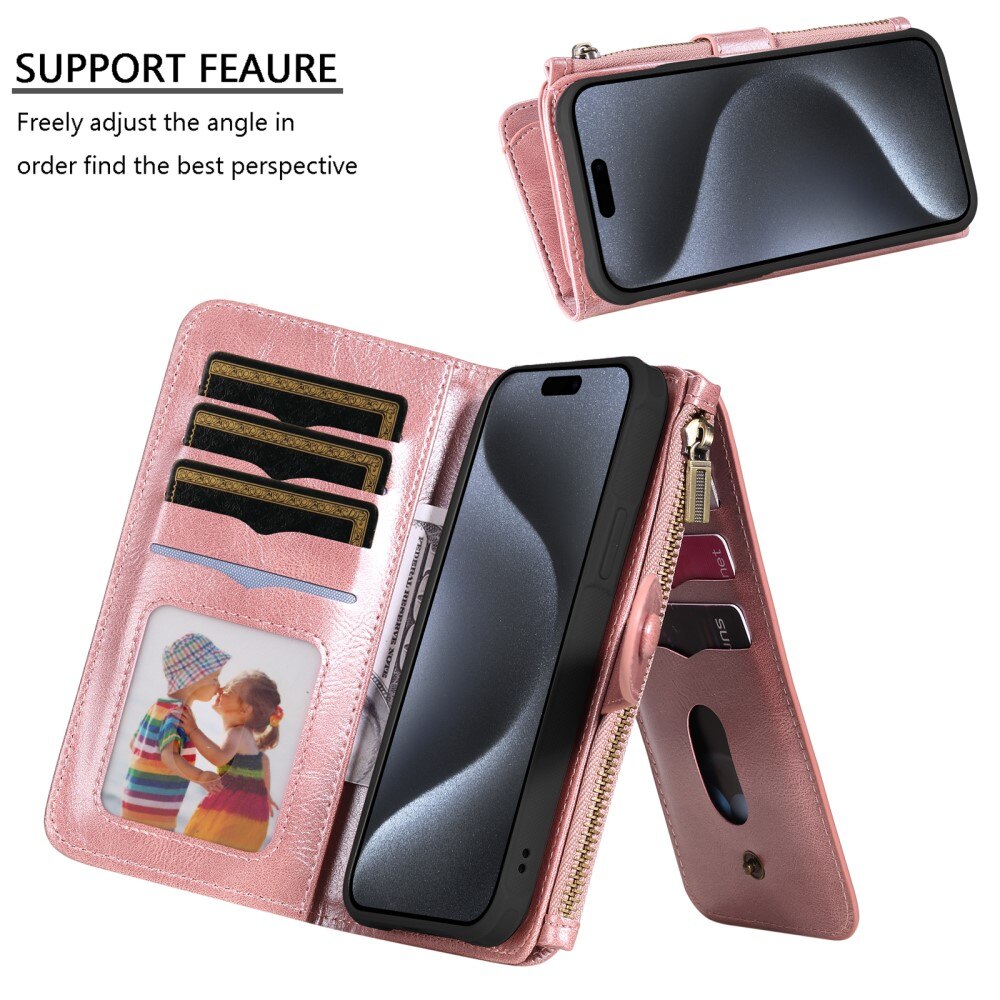 Magnet Leather Multi Wallet iPhone 15 Pro, rose