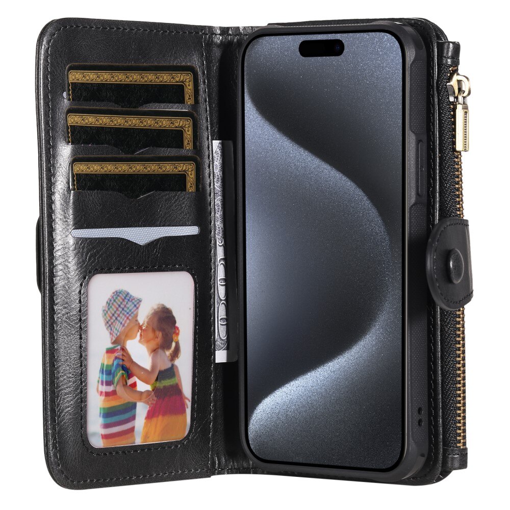 Magnet Leather Multi Wallet iPhone 15 Pro, noir