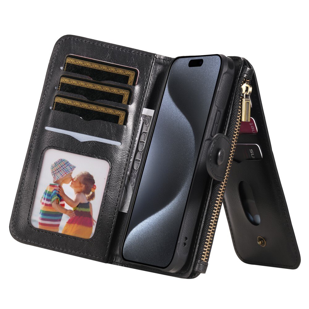 Magnet Leather Multi Wallet iPhone 15 Pro, noir