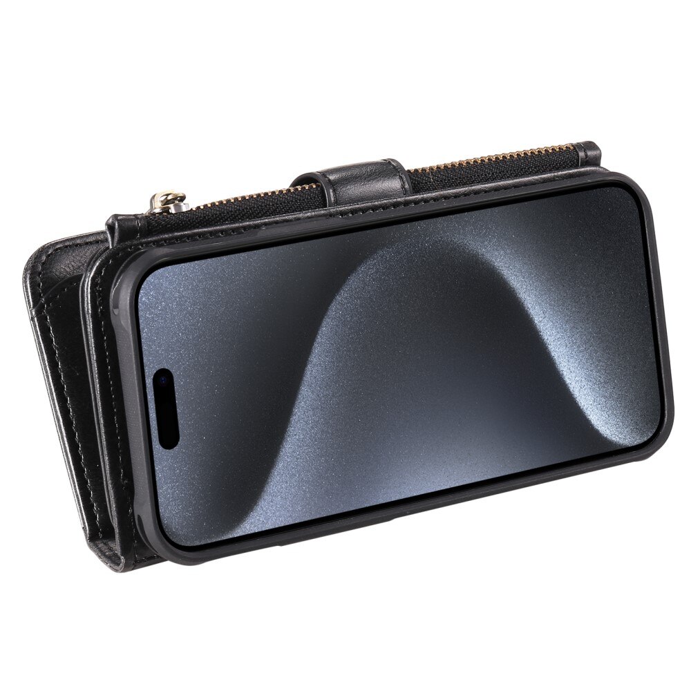 Magnet Leather Multi Wallet iPhone 15 Pro, noir