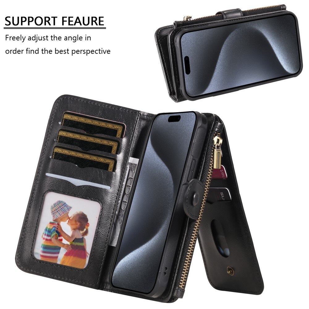 Magnet Leather Multi Wallet iPhone 15 Pro, noir