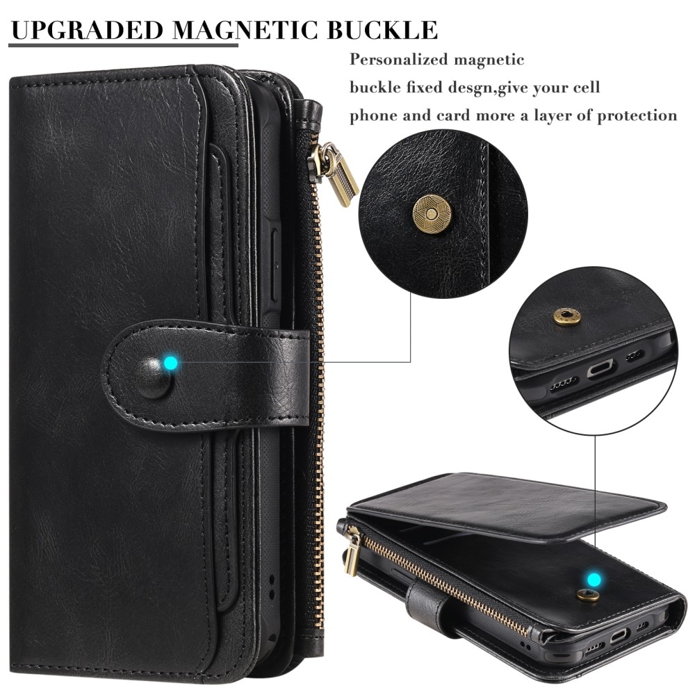 Magnet Leather Multi Wallet iPhone 15 Pro, noir