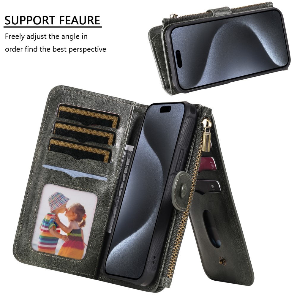 Magnet Leather Multi Wallet iPhone 15 Pro, gris