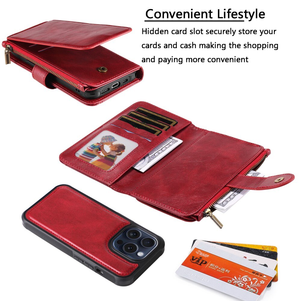 Magnet Leather Multi Wallet iPhone 15 Pro, rouge