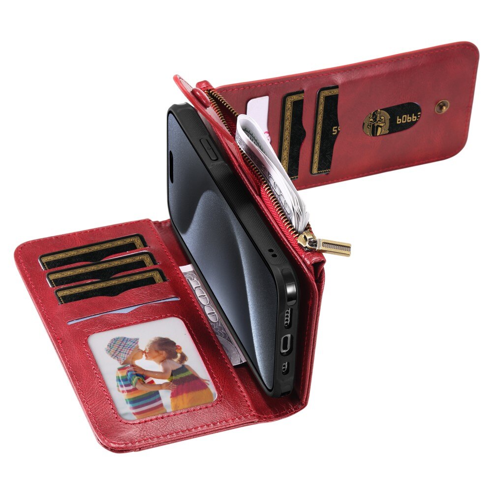 Magnet Leather Multi Wallet iPhone 15 Pro, rouge