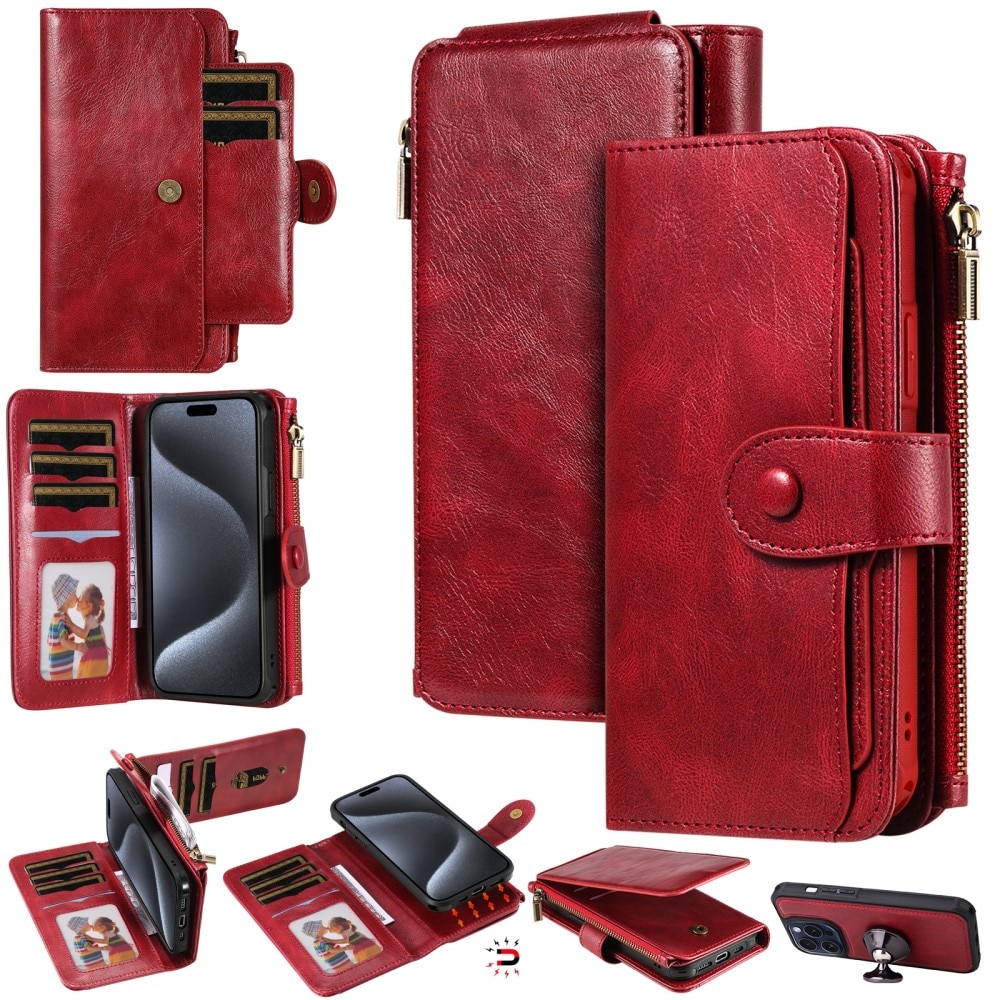 Magnet Leather Multi Wallet iPhone 15 Pro, rouge