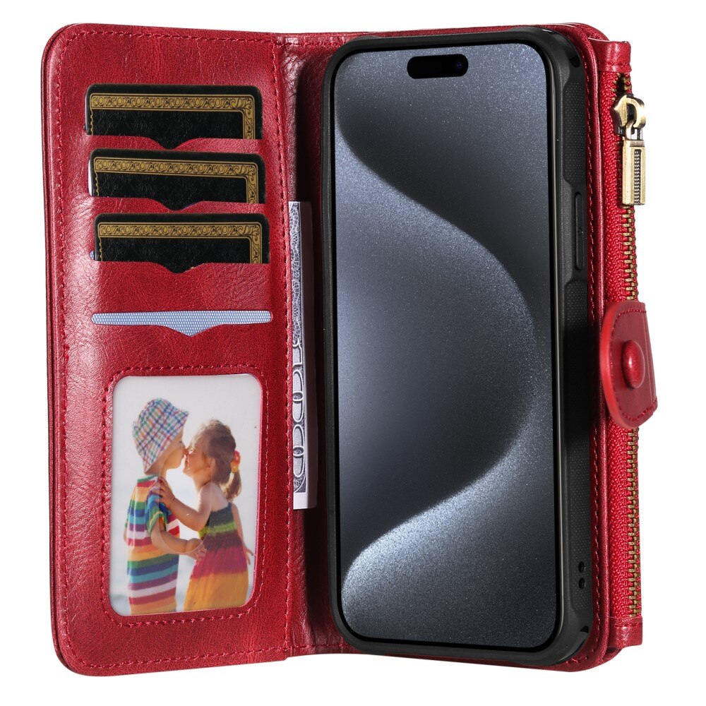 Magnet Leather Multi Wallet iPhone 15 Pro, rouge