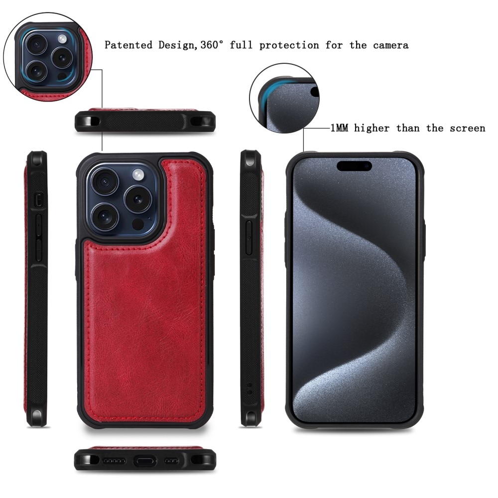 Magnet Leather Multi Wallet iPhone 15 Pro, rouge