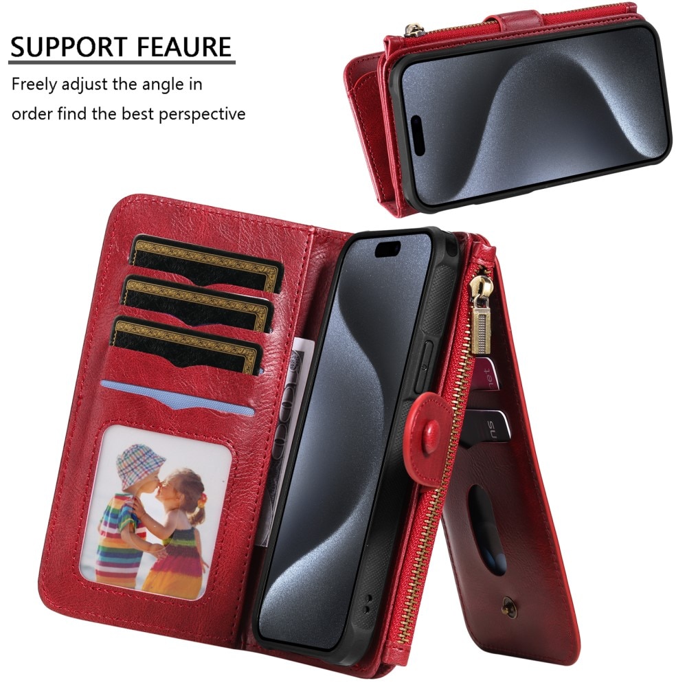 Magnet Leather Multi Wallet iPhone 15 Pro, rouge