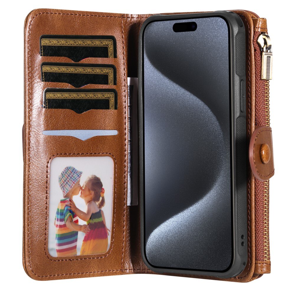 Magnet Leather Multi Wallet iPhone 15 Pro, marron