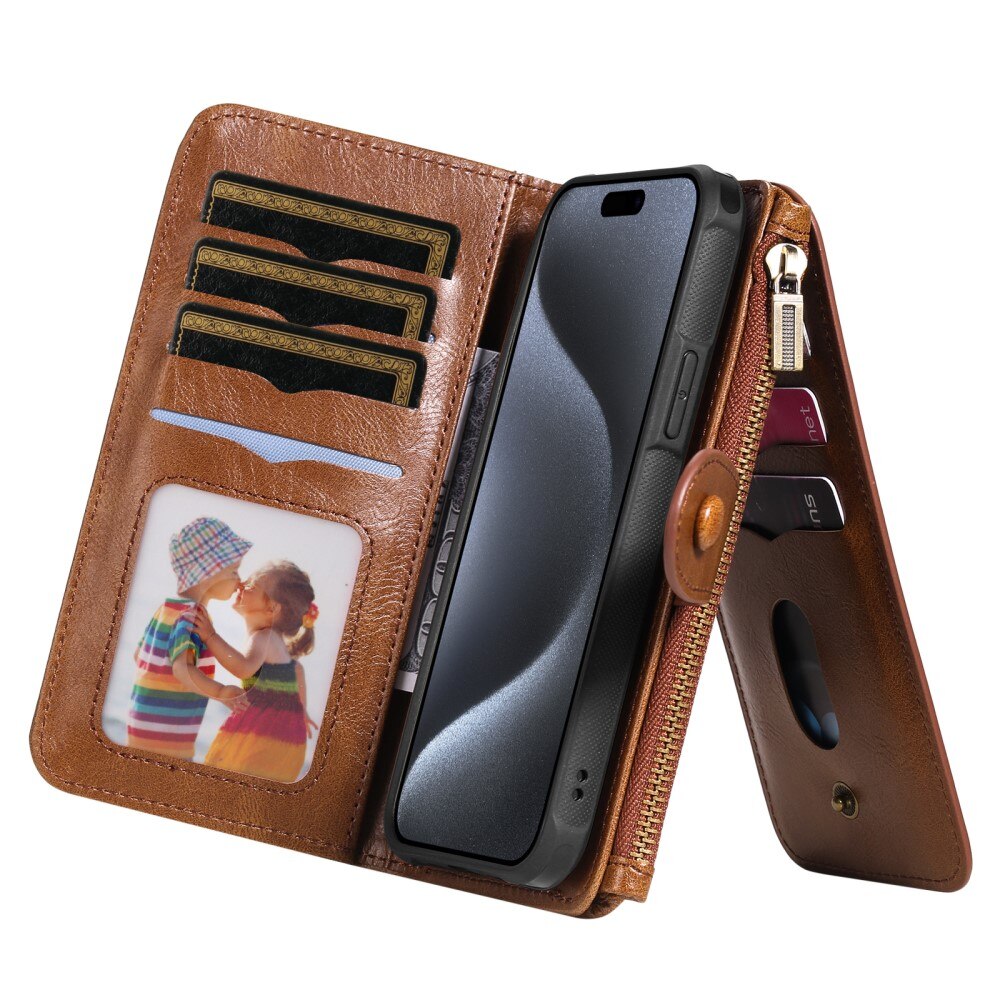 Magnet Leather Multi Wallet iPhone 15 Pro, marron