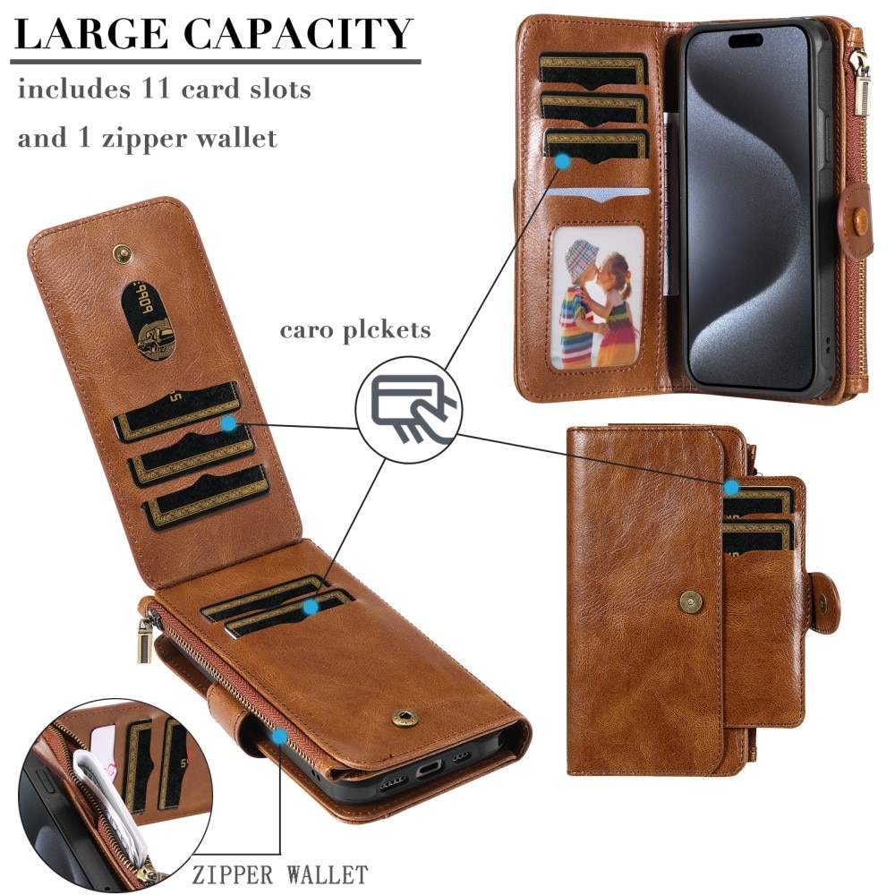 Magnet Leather Multi Wallet iPhone 15 Pro, marron