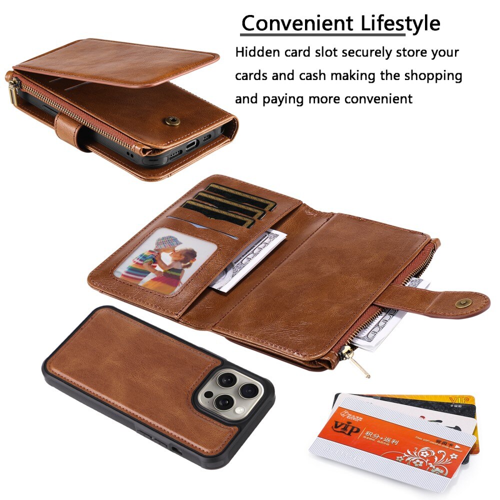 Magnet Leather Multi Wallet iPhone 15 Pro Max, marron