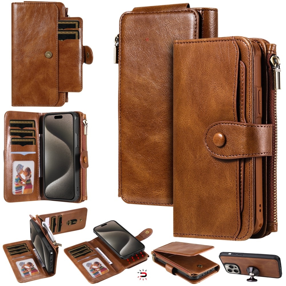 Magnet Leather Multi Wallet iPhone 15 Pro Max, marron