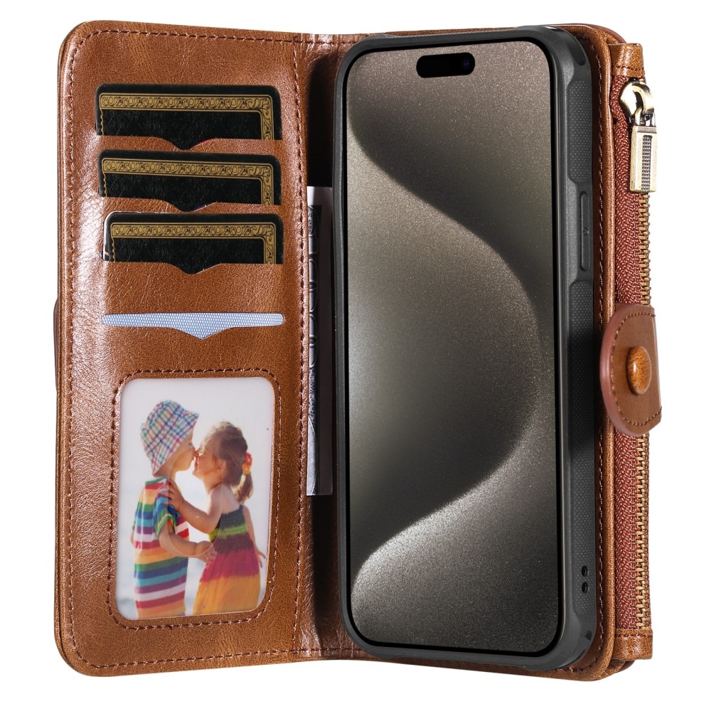 Magnet Leather Multi Wallet iPhone 15 Pro Max, marron