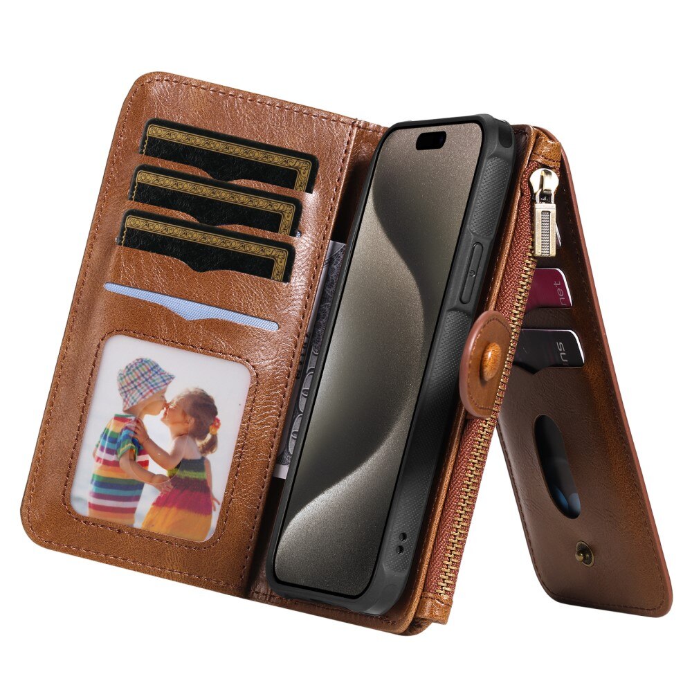 Magnet Leather Multi Wallet iPhone 15 Pro Max, marron